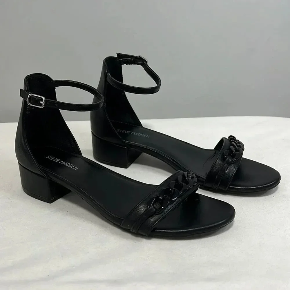 Steve Madden || Black Faux Leather Flats  Dressy Ankle Strap Shoes Girls size 5